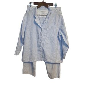 The Vermont Country Store Blue & White Comfy Striped Pajama Set 100% Cotton